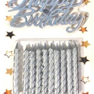 Extreme Metallic Candles – 10 pcs with Stands & HB Cake Topper