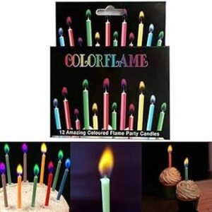 Extreme Colorful Flame Candles with Holder – 12 pcs