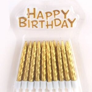 Extreme Golden Candles with Holder & Happy Birthday Topper – 20 pcs