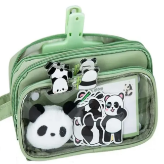 Extreme  Panda Pencil case with 1 doll,10 pcs stickers ,1 pendant , 2 brooch